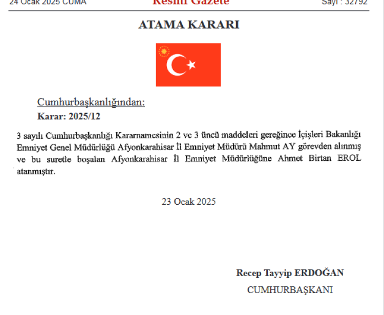 Afyonkarahisar’a Ahmet Birtan Erol Atandı